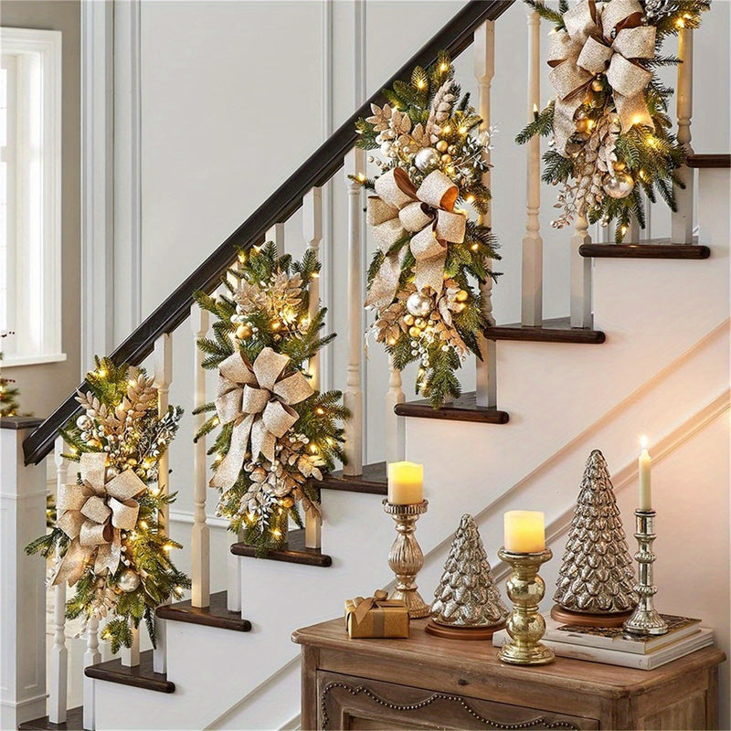 3Pcs 23.6inch Christmas Swags Christmas Wreath With Berries Artificial Christmas Swags Stair Decoration, Suitable For Indoor And Outdoor, Kitchen, Shops, Gardens, Fireplaces, Window Sills, Christmas Parties