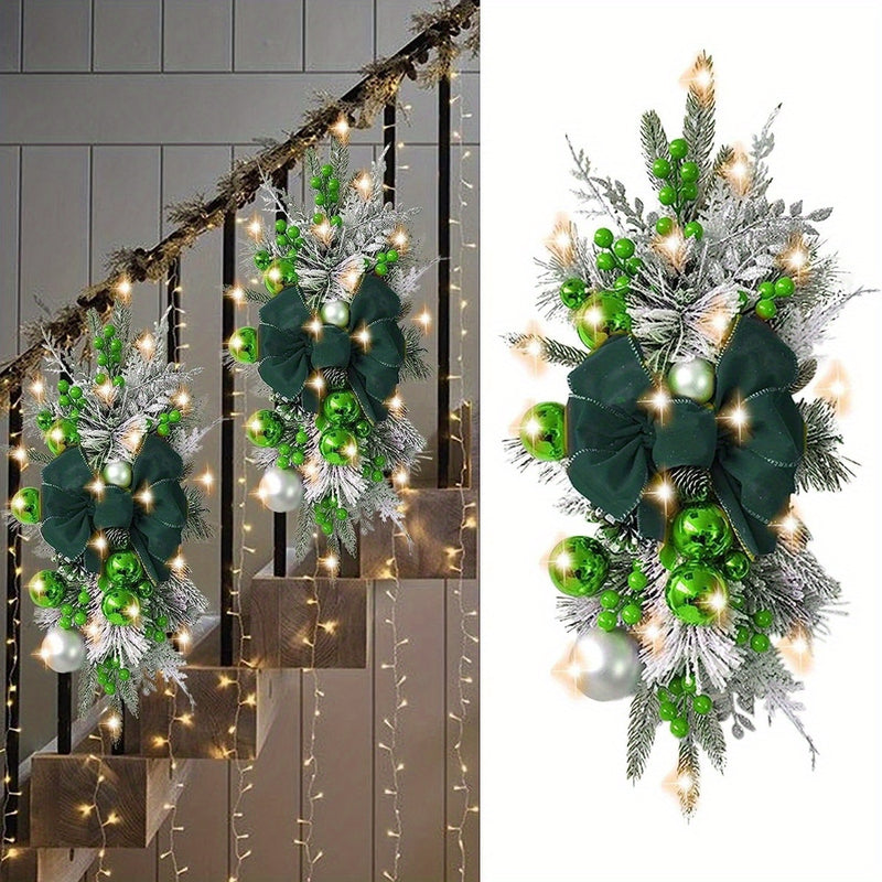 3Pcs 23.6inch Christmas Swags Christmas Wreath With Berries Artificial Christmas Swags Stair Decoration, Suitable For Indoor And Outdoor, Kitchen, Shops, Gardens, Fireplaces, Window Sills, Christmas Parties