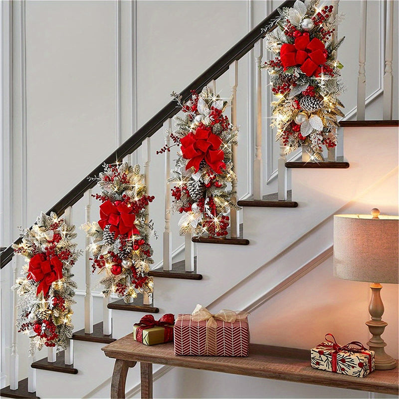 3Pcs 23.6inch Christmas Swags Christmas Wreath With Berries Artificial Christmas Swags Stair Decoration, Suitable For Indoor And Outdoor, Kitchen, Shops, Gardens, Fireplaces, Window Sills, Christmas Parties