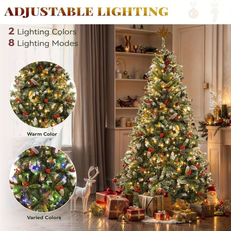 Bring Festive Elegance Home with a Pre-Lit Flocked Pine Christmas Tree, Pre- lit Pre- Decorated Pine Artificial Christmas Tree, with Flocked Frosted Tips, Lights