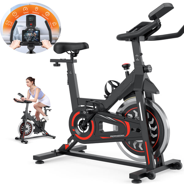 Achieve Fitness Goals at Home with the Perfect Stationary Exercise Bike, Stationary Bikes for Home, Exercise Bike LCD Monitor Pad Water bottle Holder Silent Smooth Easy to Assemble Move Compact Spin Bike Cardio Workout for Home Gym