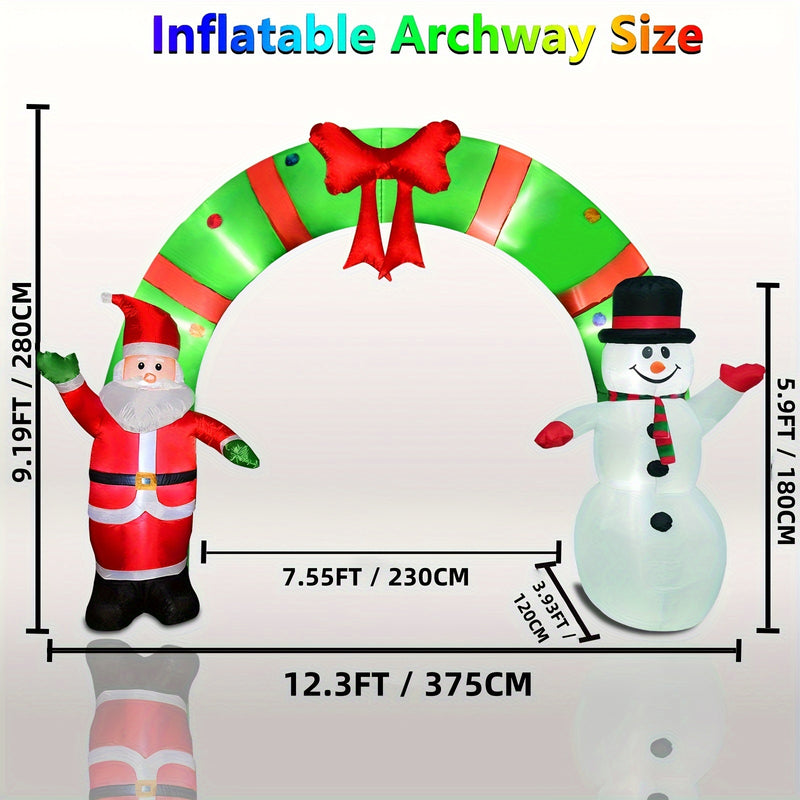 Brighten Your Holidays with a 10 Ft Inflatable Santa & Snowman Archway, 10 Ft Lighted Christmas Inflatable Archway, Inflatable Santa Claus And Snowman Arch Indoor And Outdoor Holiday Decorations, Built-In Led Lights, Large Ou