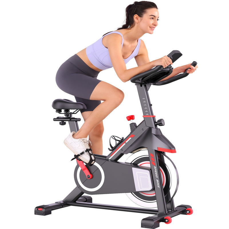 Transform Your Home Workouts with the Ultimate Stationary Exercise Bike, Exercise Bike Stationary Bikes Heavy-Duty Steel Frame Adjustable Resistance Ipad Mount & LCD Monitor with Pulse Indoor Cycling Bike Home Gym Equipment for Height 4.9-6.4 FT