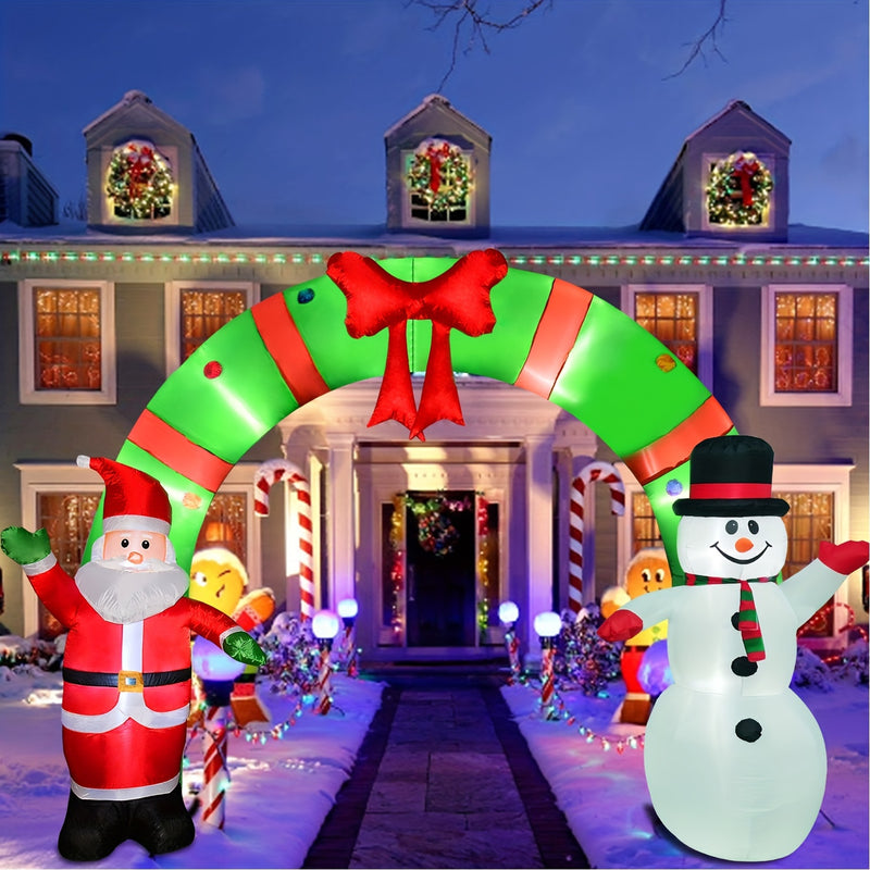 Brighten Your Holidays with a 10 Ft Inflatable Santa & Snowman Archway, 10 Ft Lighted Christmas Inflatable Archway, Inflatable Santa Claus And Snowman Arch Indoor And Outdoor Holiday Decorations, Built-In Led Lights, Large Ou