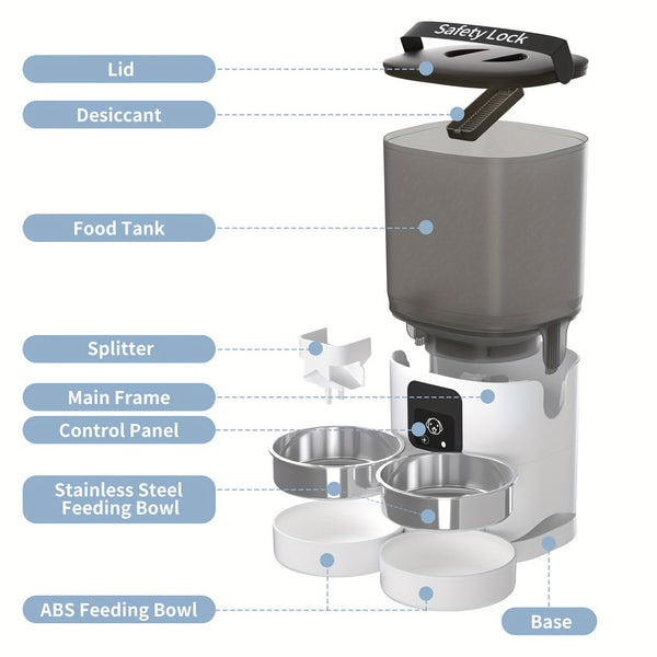 7L Large Capacity PAPIFEED Intelligent Automatic Pet Feeder - WiFi Enabled, Timing Dosing, Double Bowl Design for Cats and Dogs - Convenient, Stress-Free Pet Care Solution