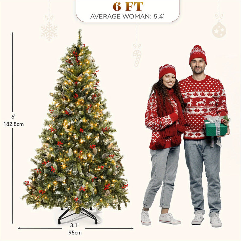 Bring Festive Elegance Home with a Pre-Lit Flocked Pine Christmas Tree, Pre- lit Pre- Decorated Pine Artificial Christmas Tree, with Flocked Frosted Tips, Lights