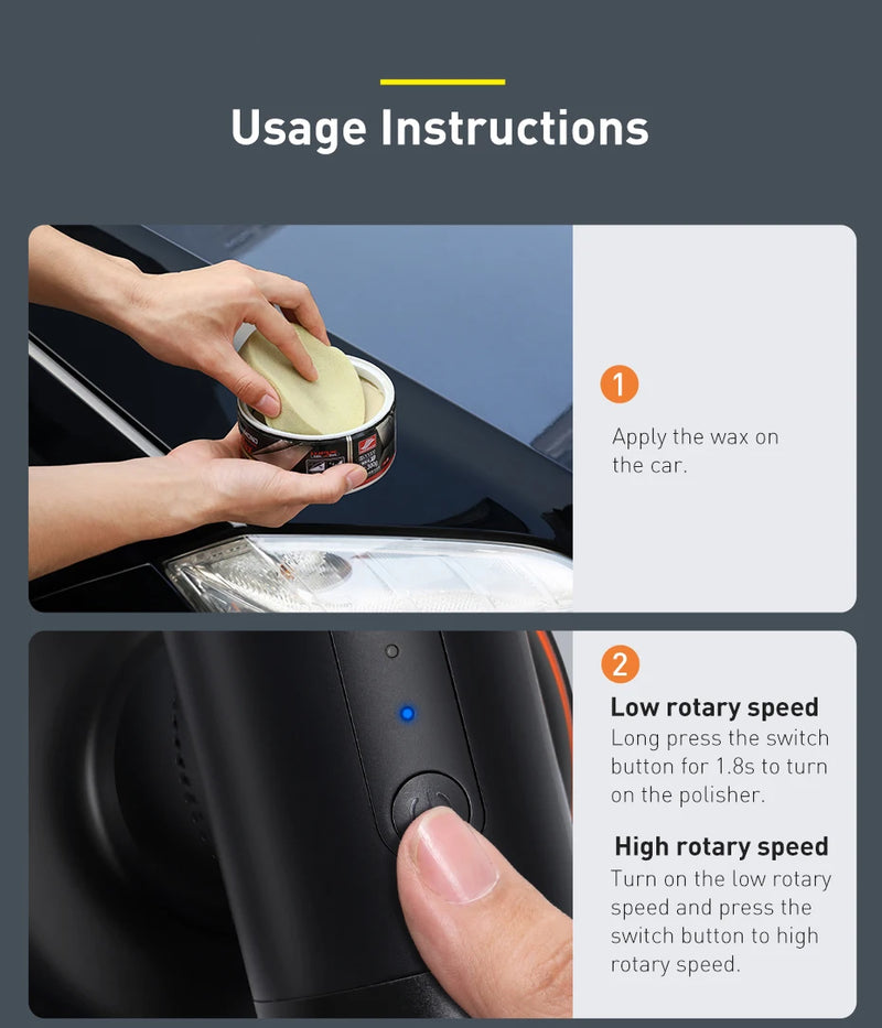 Baseus Car Polisher Machine Wireless Electric Polishing Wax Tool Adjustable Speed Cordless Auto Polish Waxing Machine