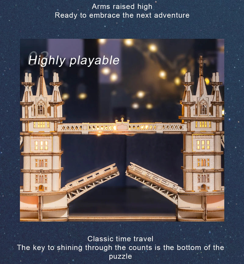 Robotime Wooden Puzzle Game DIY 3D Tower Bridge,Big Ben,Famous Building Assembly Toy Gift for Children Teen Adult