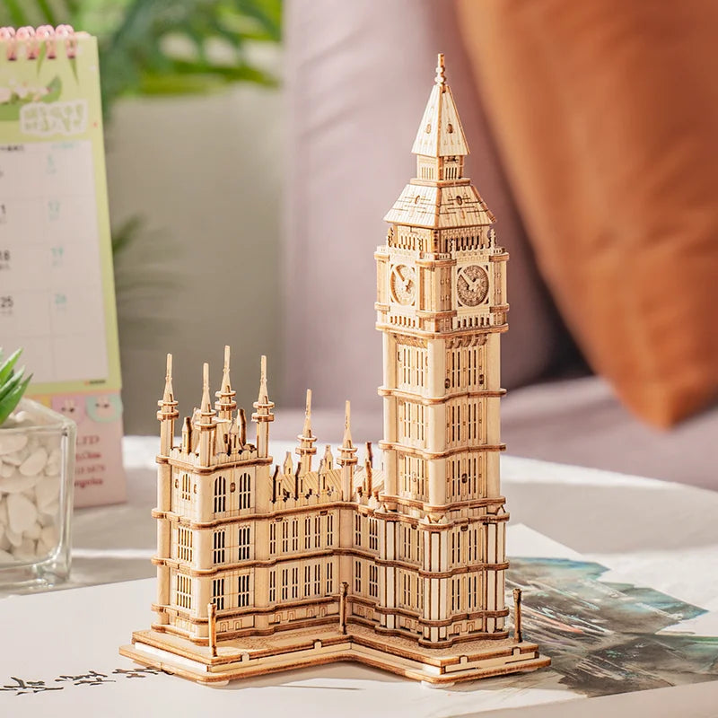 Robotime Wooden Puzzle Game DIY 3D Tower Bridge,Big Ben,Famous Building Assembly Toy Gift for Children Teen Adult