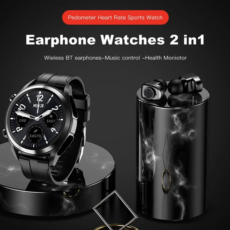 TWS Bluetooth Headset Watch 2-in-1 Wireless Dual Headphone Connection Mobile Fitness Sports Smart Watch Health Monitor