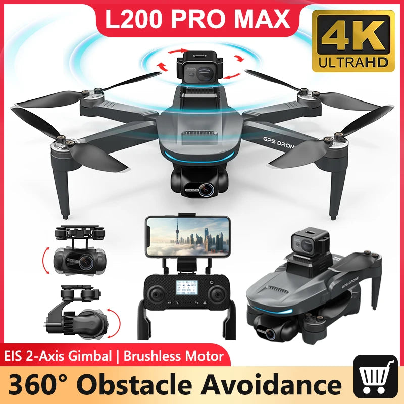 L200 PRO MAX Drone 4K Professional EIS 2-Axis Gimbal GPS Dron 360° Obstacle Avoidance Brushless Motor FPV RC Quadcopter Toy Gift