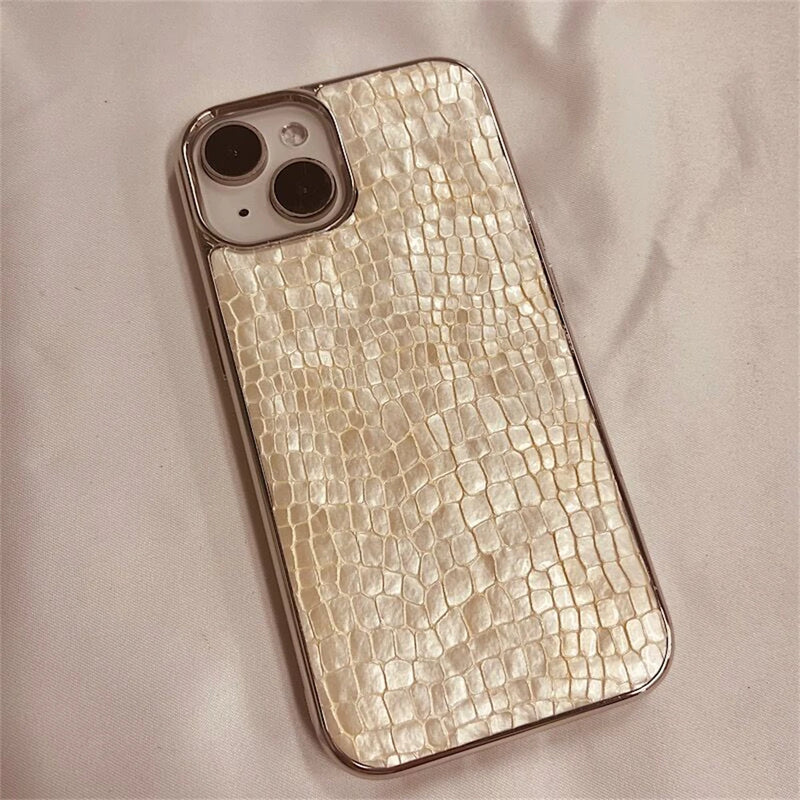 Korean Luxury Glossy UP Crocodile Hard Leather Phone Case For iphone 16 15 14 13 12 Pro Max Fashion Shockproof Back Cover Funda