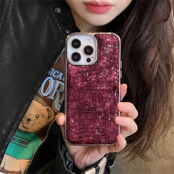 Korean Luxury Glossy UP Crocodile Hard Leather Phone Case For iphone 16 15 14 13 12 Pro Max Fashion Shockproof Back Cover Funda