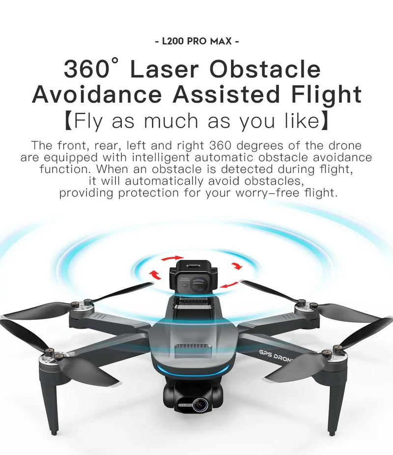 L200 PRO MAX Drone 4K Professional EIS 2-Axis Gimbal GPS Dron 360° Obstacle Avoidance Brushless Motor FPV RC Quadcopter Toy Gift