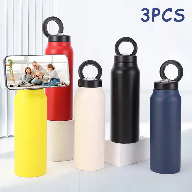 24 Oz Magnetic Can Hold Phone Holder Water Bottle Stainless Steel Insulated Thickened Sports Mug Outdoor Carrying Insulated Mug