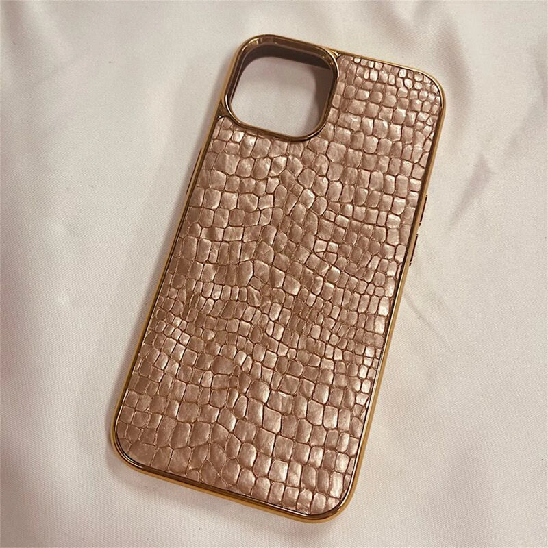 Korean Luxury Glossy UP Crocodile Hard Leather Phone Case For iphone 16 15 14 13 12 Pro Max Fashion Shockproof Back Cover Funda