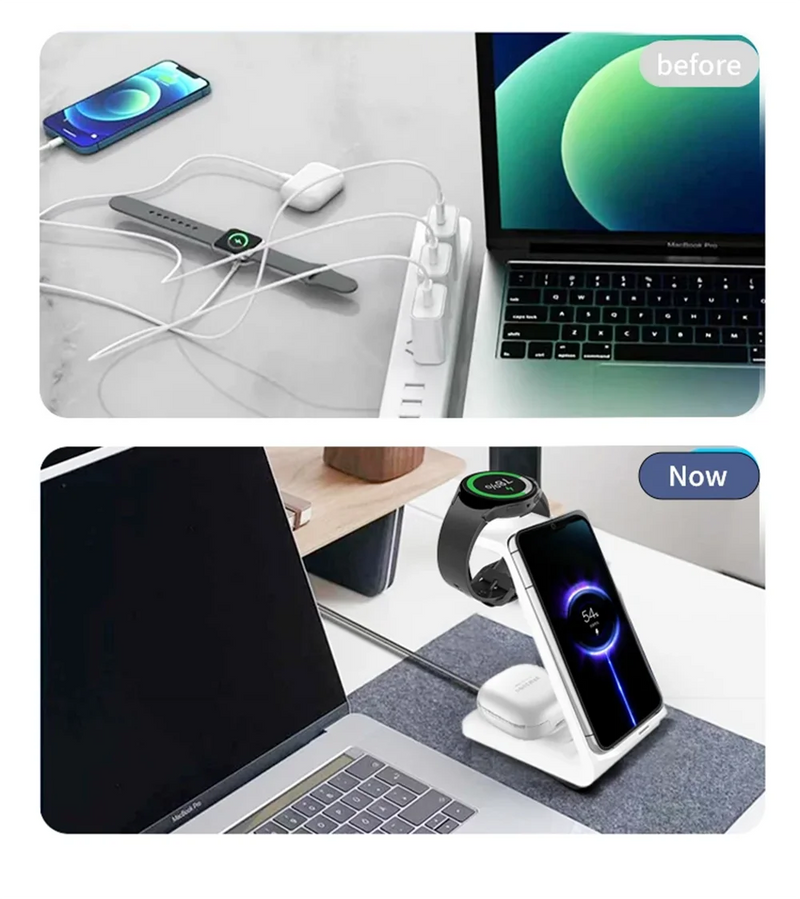 Wireless Charger 3 in 1 For iPhone 15 14 13 Pro Max 30W Fast Charging Dock Station For Samsung Galaxy S24 Ultra Induction Stand