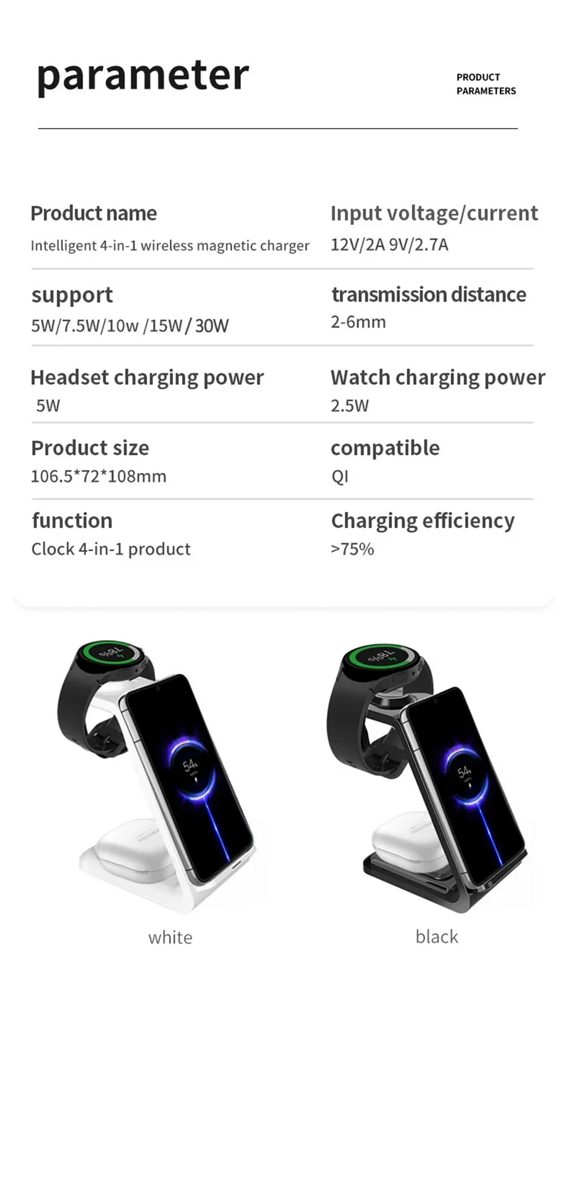 Wireless Charger 3 in 1 For iPhone 15 14 13 Pro Max 30W Fast Charging Dock Station For Samsung Galaxy S24 Ultra Induction Stand