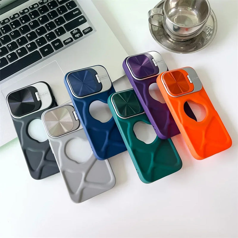 Fashion Logo Hole Magnetic Case for iPhone 16 15 14 13 12 Pro Max Plus Lens Protection Flip Bracket Magsafe Silicone Soft Cover