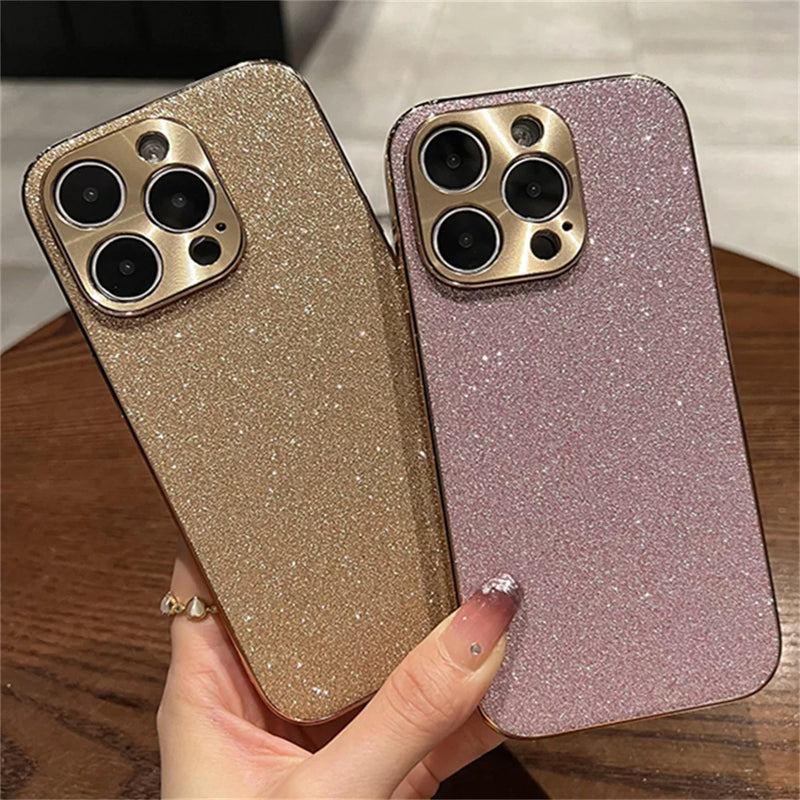 Luxury Glitter Bling Star Diamond Phone Case For iPhone 15 14 13 12 Pro Max Electroplated Shiny Camera Soft Silicone Back Cover