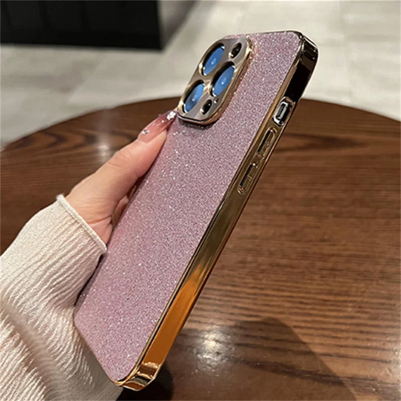 Luxury Glitter Bling Star Diamond Phone Case For iPhone 15 14 13 12 Pro Max Electroplated Shiny Camera Soft Silicone Back Cover