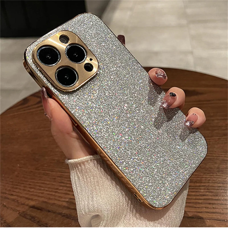 Luxury Glitter Bling Star Diamond Phone Case For iPhone 15 14 13 12 Pro Max Electroplated Shiny Camera Soft Silicone Back Cover