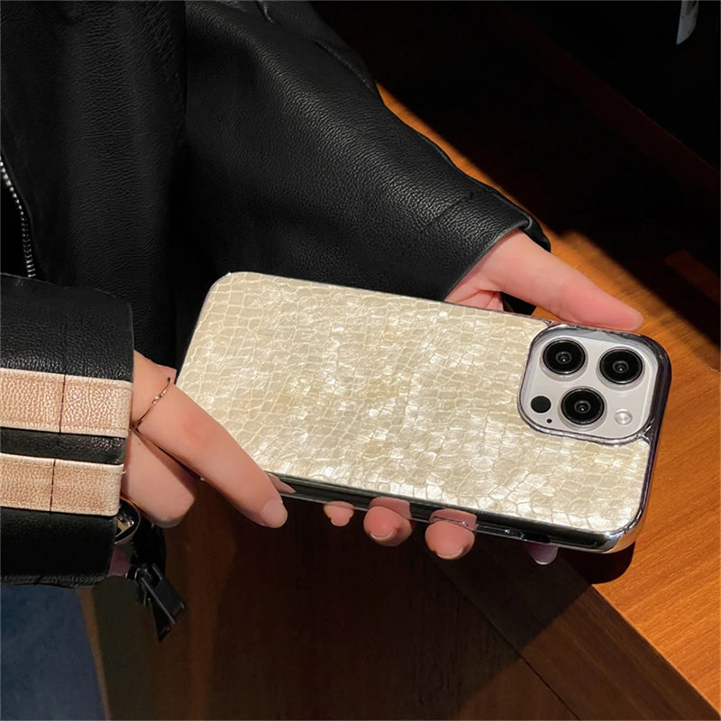 Korean Luxury Glossy UP Crocodile Hard Leather Phone Case For iphone 16 15 14 13 12 Pro Max Fashion Shockproof Back Cover Funda