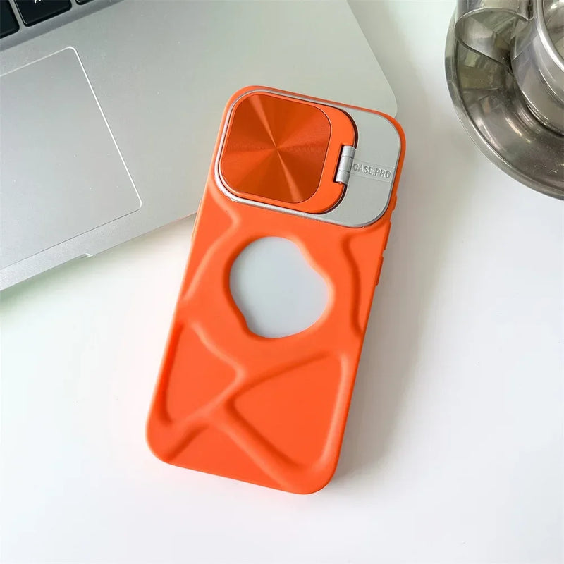 Fashion Logo Hole Magnetic Case for iPhone 16 15 14 13 12 Pro Max Plus Lens Protection Flip Bracket Magsafe Silicone Soft Cover