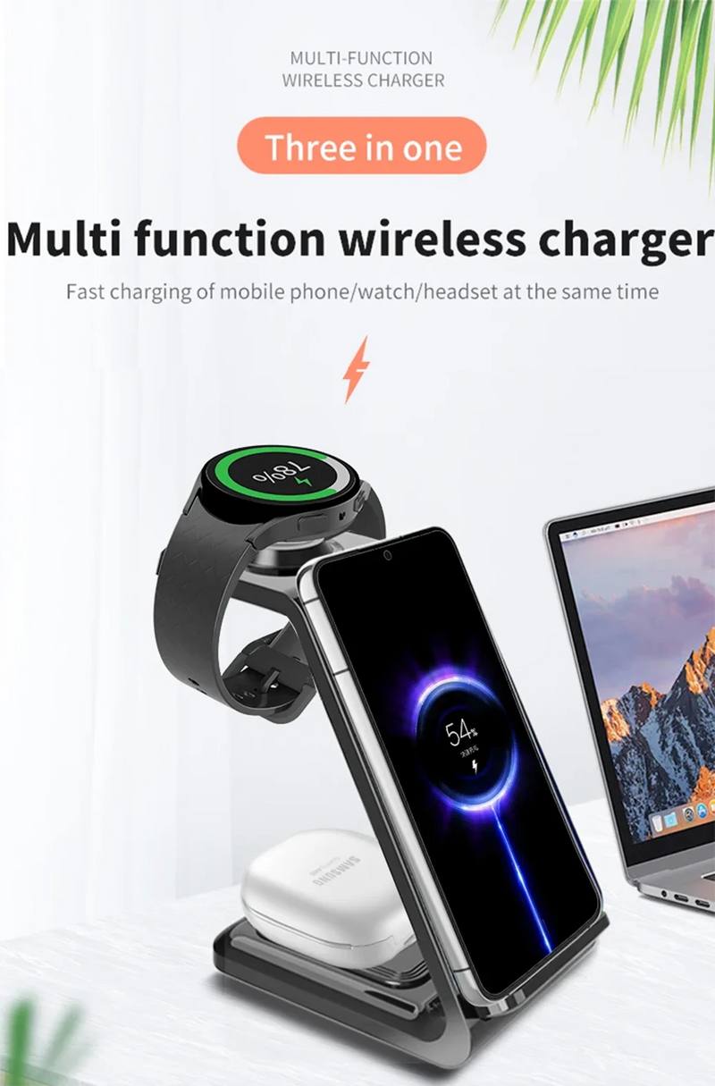 Wireless Charger 3 in 1 For iPhone 15 14 13 Pro Max 30W Fast Charging Dock Station For Samsung Galaxy S24 Ultra Induction Stand