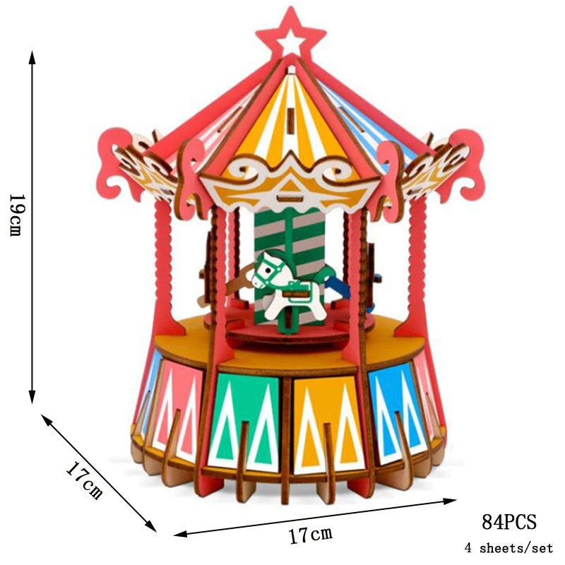 Campervan 3D Wooden Car Puzzle Retro Bus European-style DIY Princess Castle Villa Model Wood Jigsaw Toys For Children Girls