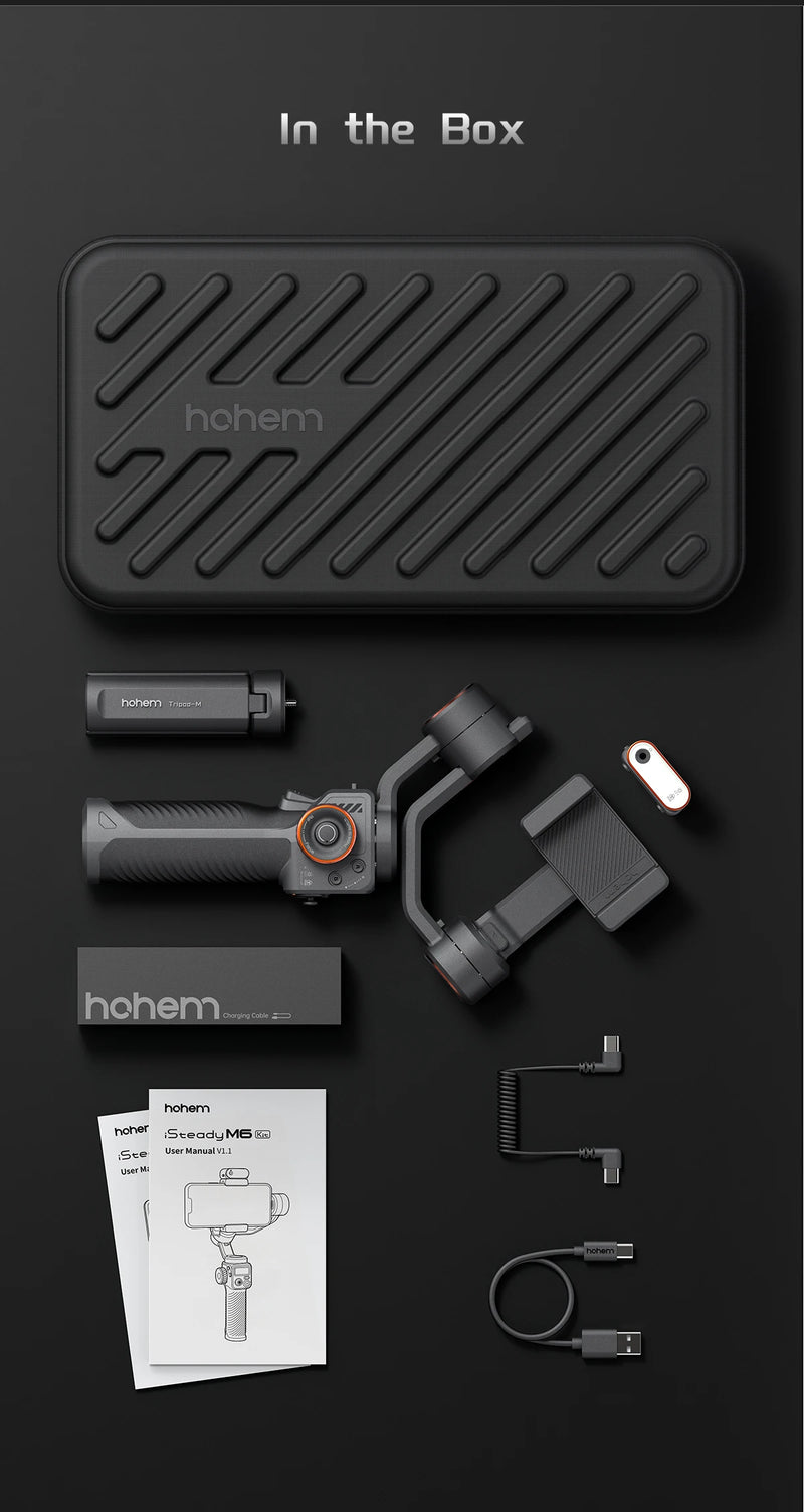 Master Cinematic Content with the Hohem iSteady M6 AI Gimbal Stabilizer, Hohem-iSteady M6 Kit Gimbal for Smartphone, 3-Axis Gimbal, AI Tracker, Fill Light, for iPhone 15 Pro Max and Android Stabilizer