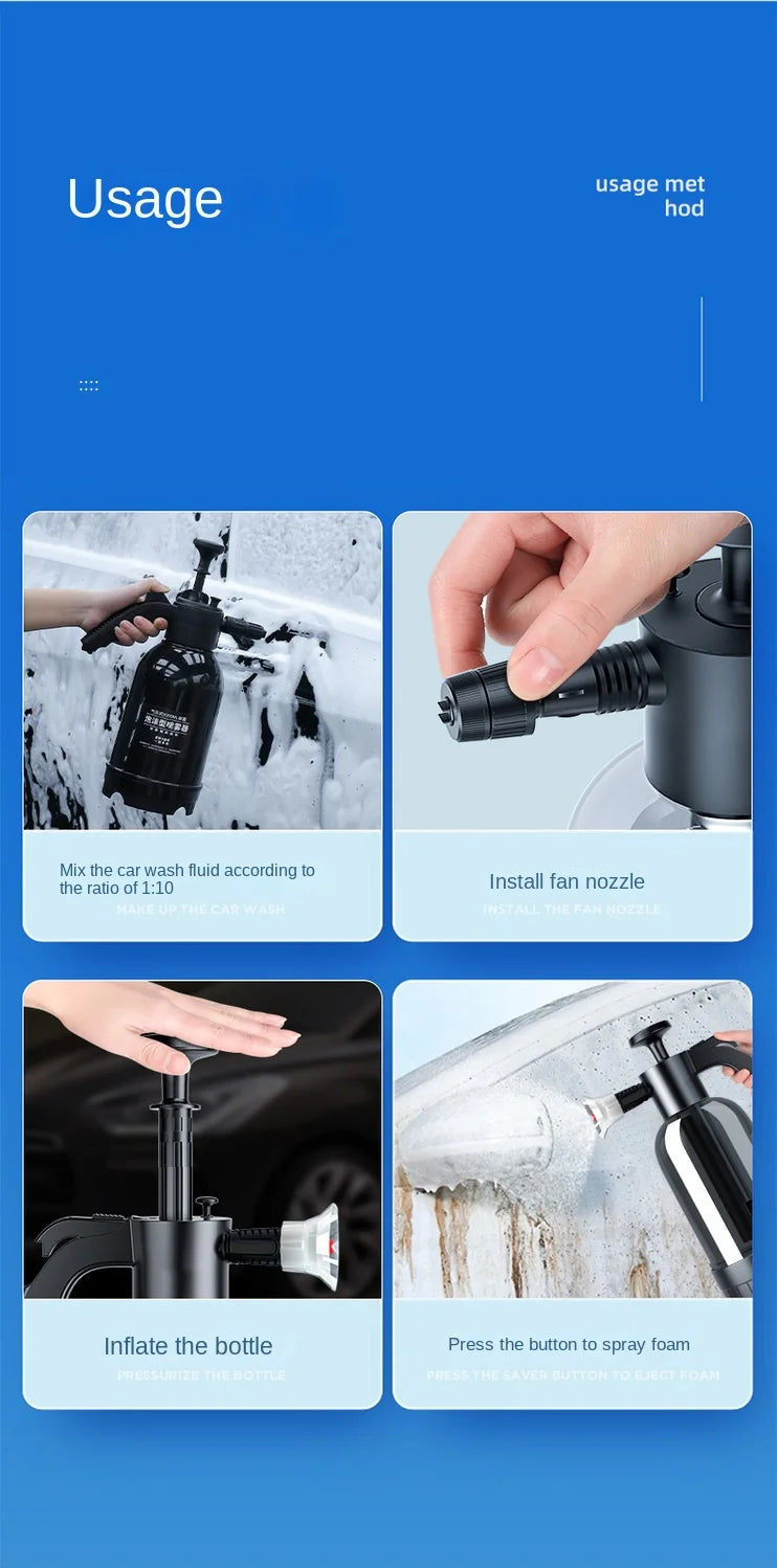 2L Hand Pump Foam Sprayer with 3 Types of Nozzle Hand Pneumatic Foam Cannon Snow Foam Car Wash Spray Bottle Car Window Cleaning