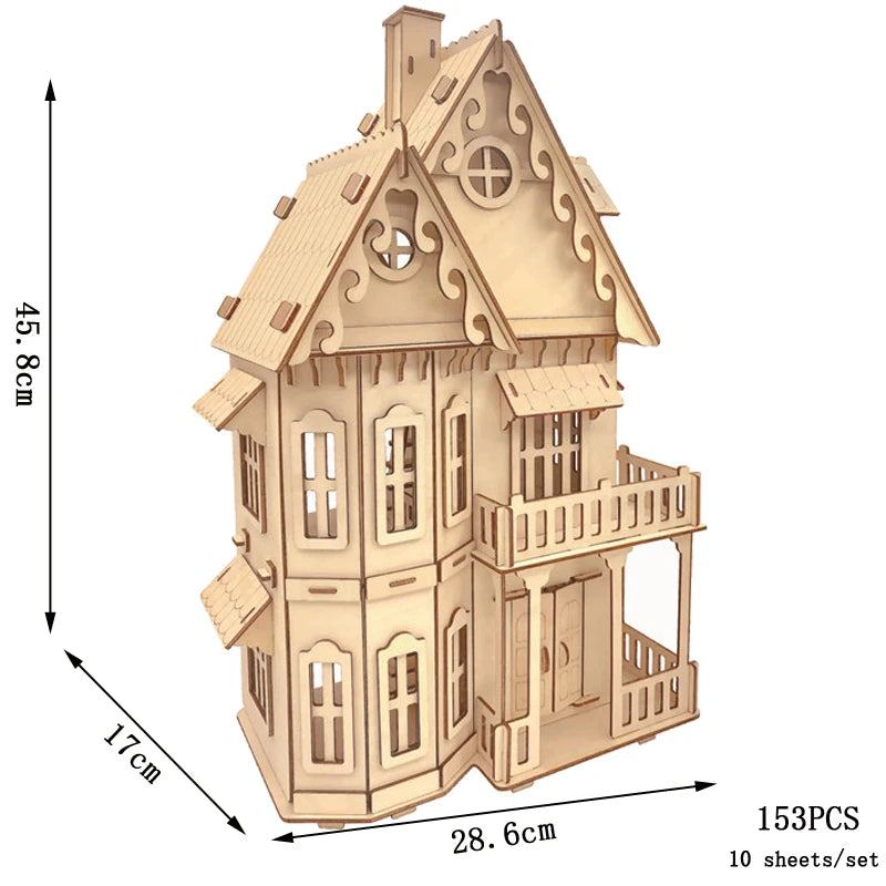 Campervan 3D Wooden Car Puzzle Retro Bus European-style DIY Princess Castle Villa Model Wood Jigsaw Toys For Children Girls