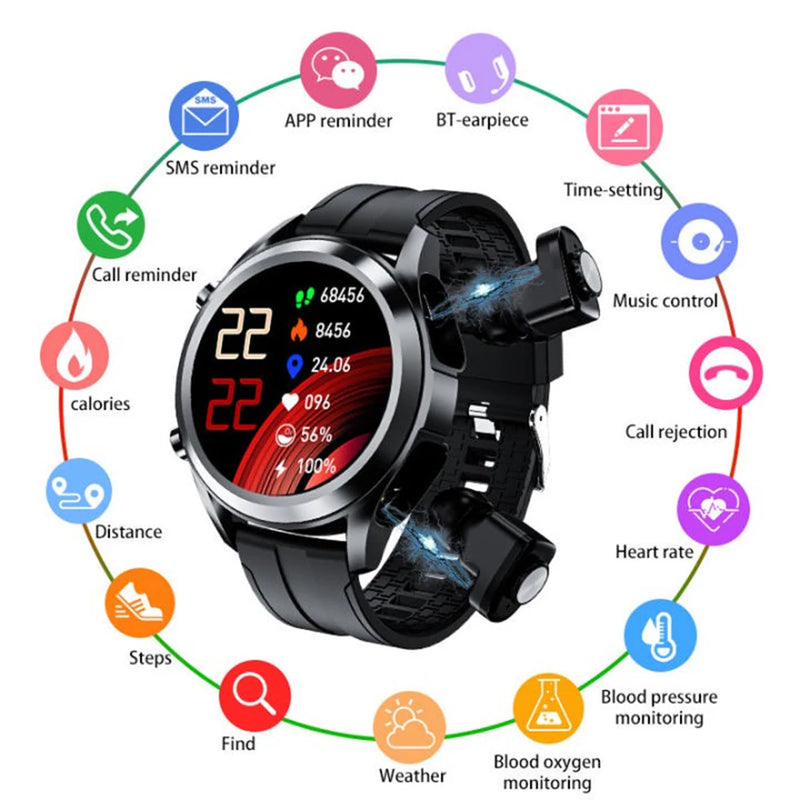 TWS Bluetooth Headset Watch 2-in-1 Wireless Dual Headphone Connection Mobile Fitness Sports Smart Watch Health Monitor