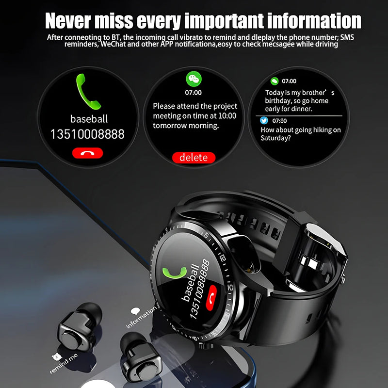 TWS Bluetooth Headset Watch 2-in-1 Wireless Dual Headphone Connection Mobile Fitness Sports Smart Watch Health Monitor