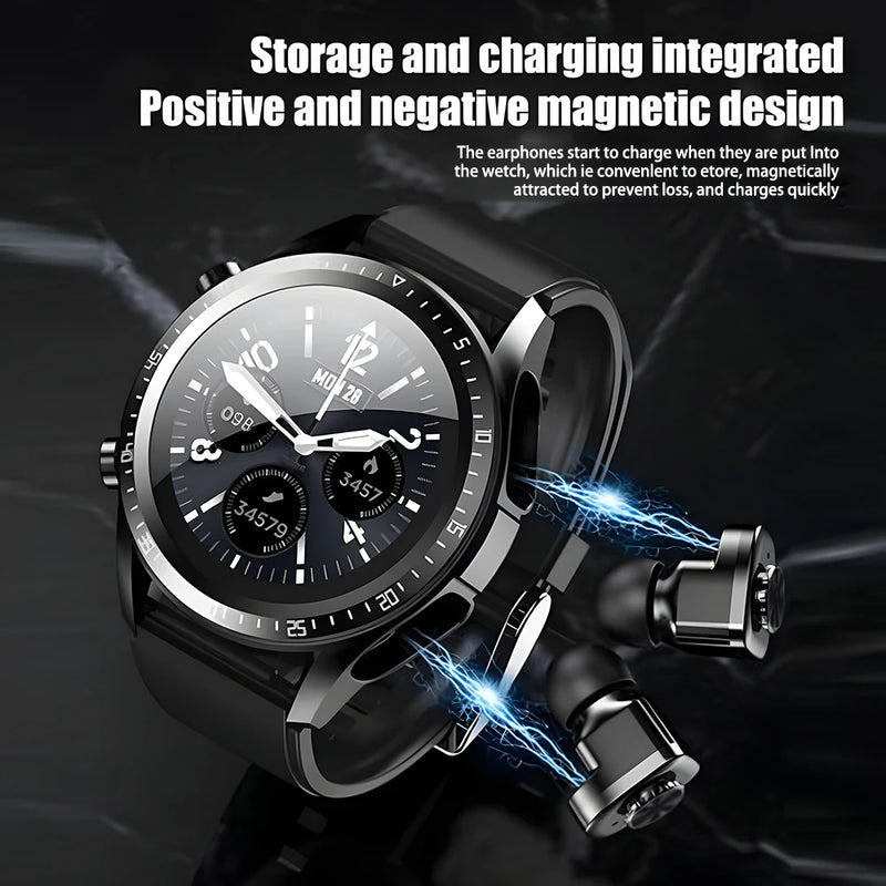 TWS Bluetooth Headset Watch 2-in-1 Wireless Dual Headphone Connection Mobile Fitness Sports Smart Watch Health Monitor