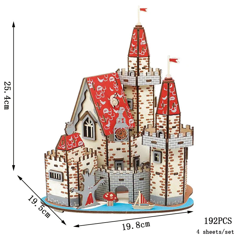 Campervan 3D Wooden Car Puzzle Retro Bus European-style DIY Princess Castle Villa Model Wood Jigsaw Toys For Children Girls