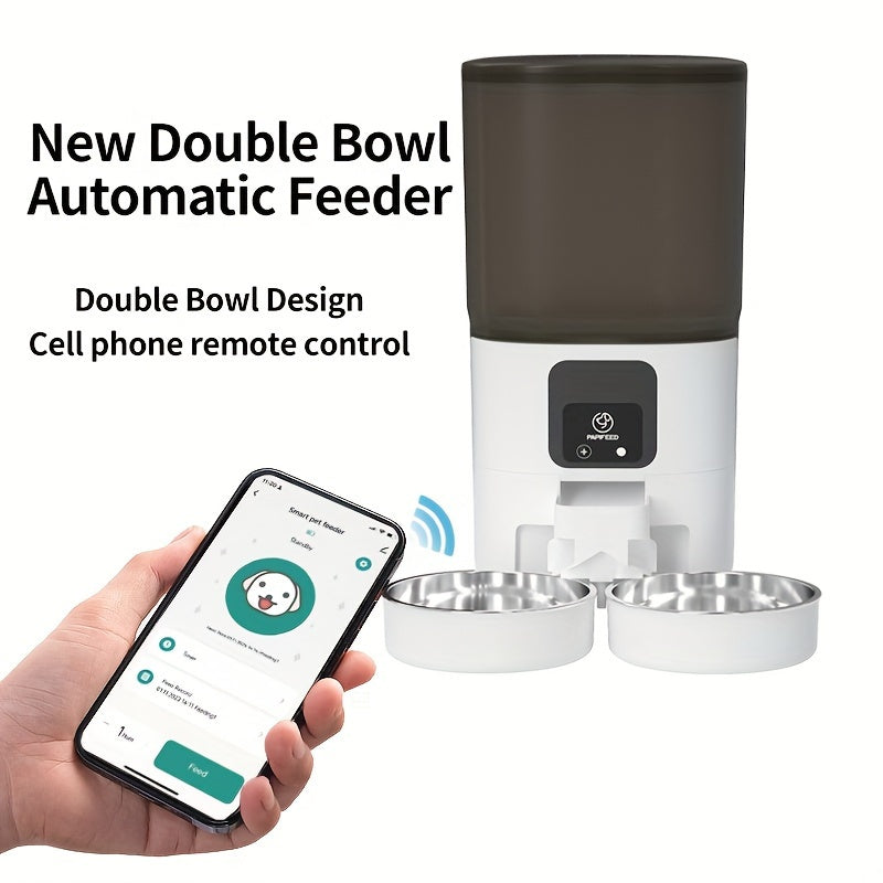 7L Large Capacity PAPIFEED Intelligent Automatic Pet Feeder - WiFi Enabled, Timing Dosing, Double Bowl Design for Cats and Dogs - Convenient, Stress-Free Pet Care Solution