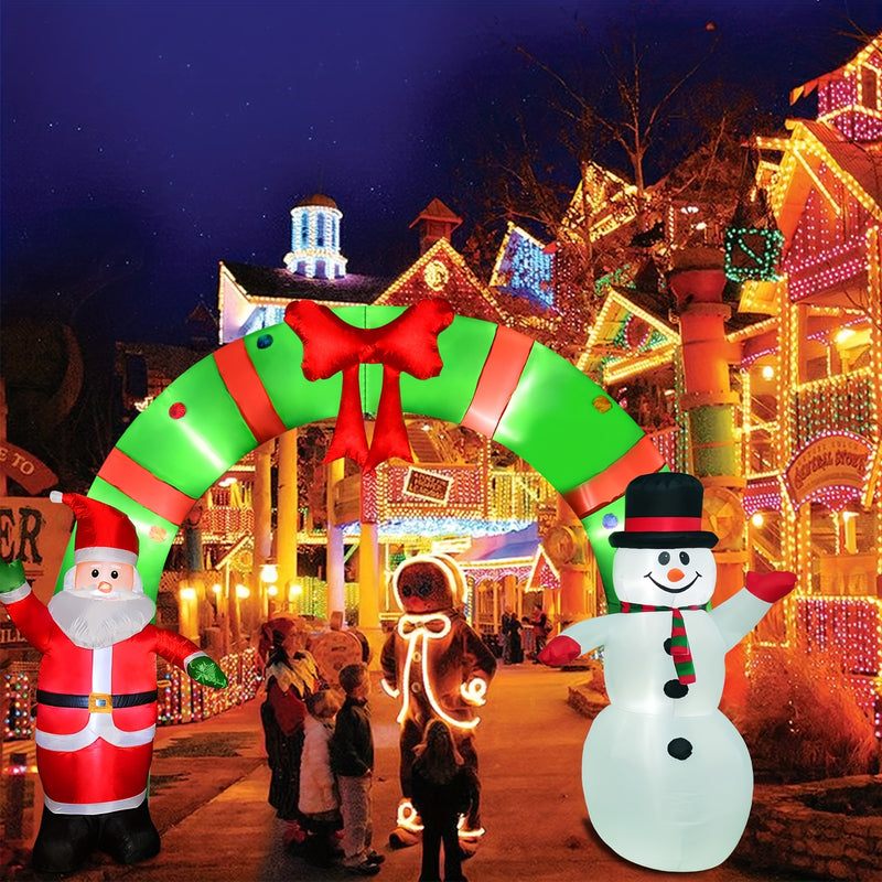 Brighten Your Holidays with a 10 Ft Inflatable Santa & Snowman Archway, 10 Ft Lighted Christmas Inflatable Archway, Inflatable Santa Claus And Snowman Arch Indoor And Outdoor Holiday Decorations, Built-In Led Lights, Large Ou